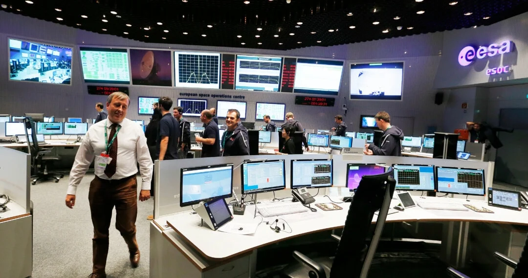 A view of the control room at the European Space Agency in Darmstadt, Germany, on Sept. 30, 2016. Michael Probst/AP