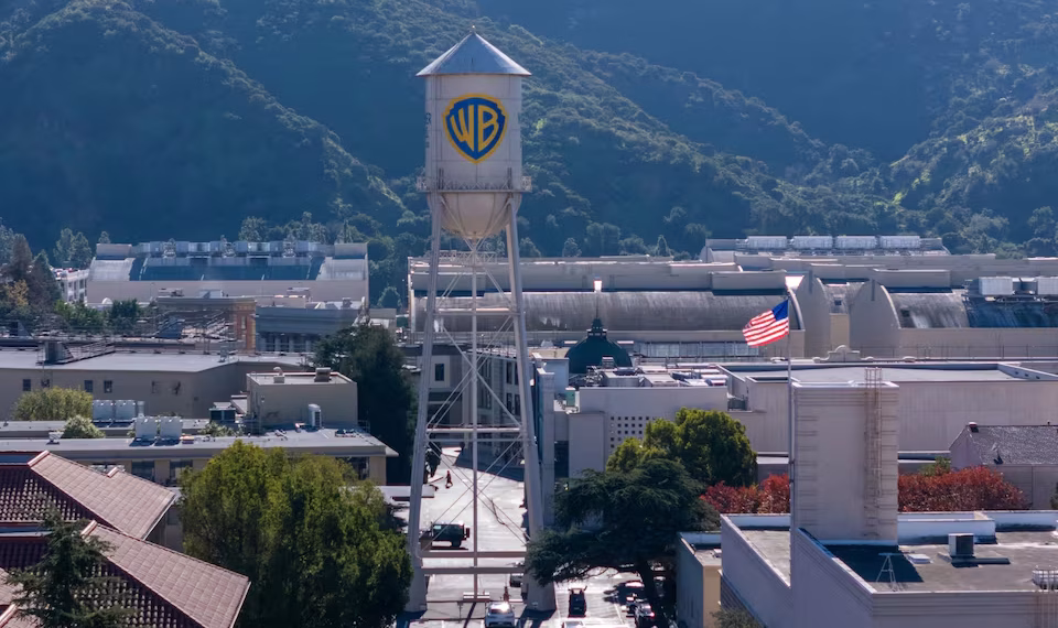 A drone view shows The Warner Bros. studio lot in Burbank, California, U.S., December 8, 2025. REUTERS/Mike Blake